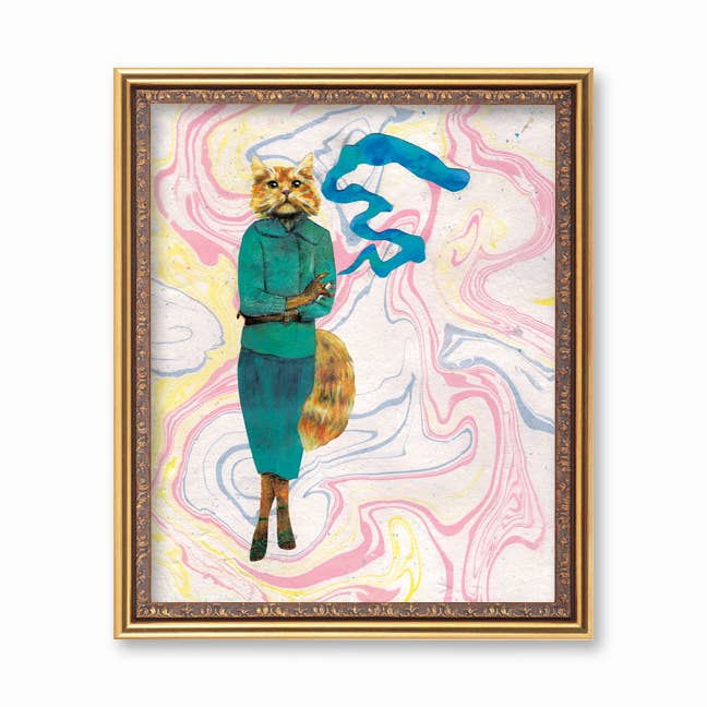 Smoking Cat Art Print 8x10