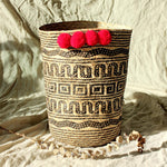 Borneo Tribal Drum Basket with Red Pom-Poms