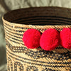 Borneo Tribal Drum Basket with Red Pom-Poms