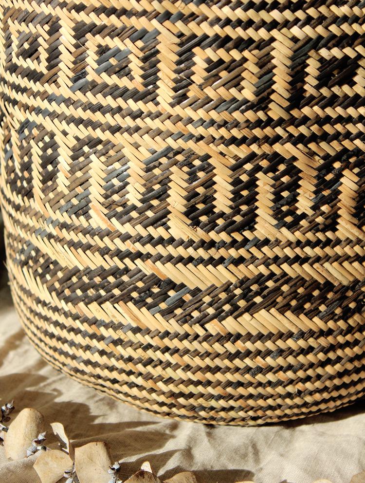Borneo Tribal Drum Basket with Red Pom-Poms