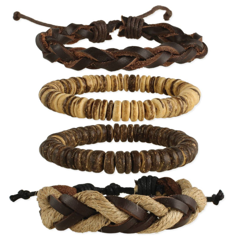 Driftwood Beach Wood & Cord Men's Bracelet - Set of 4