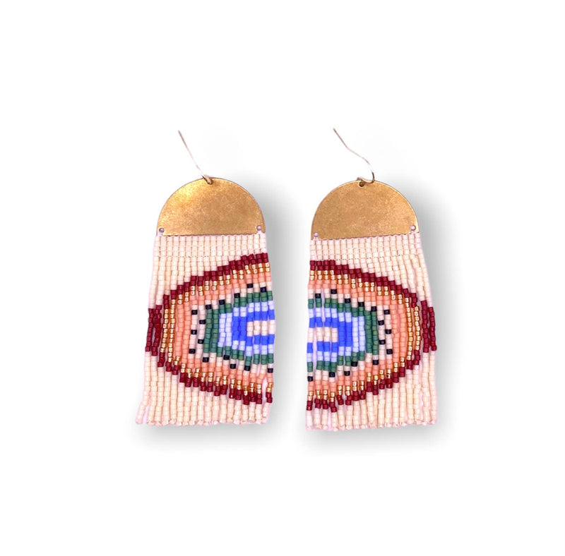 Beaded Handwoven Rainbow Fringe Earrings