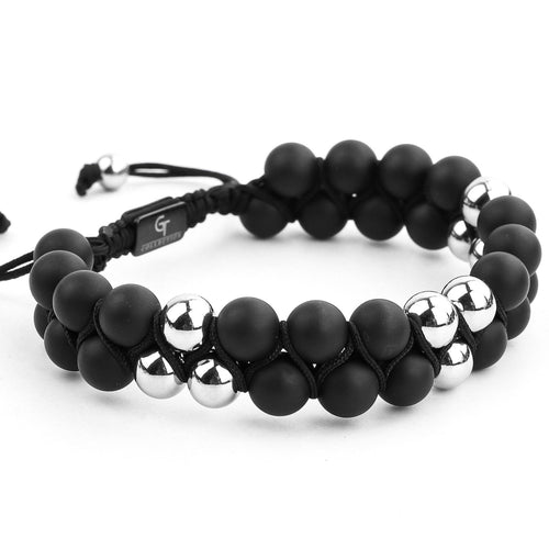 Men's Oynx Double Bead Bracelet | Black & Silver