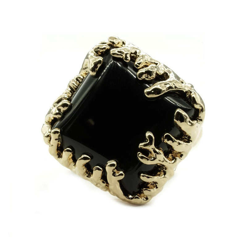 Coral Wrapped Offset Square Simulated Onyx Ring