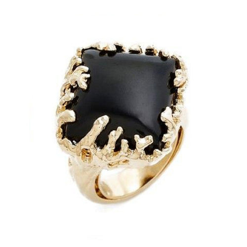 Coral Wrapped Offset Square Simulated Onyx Ring