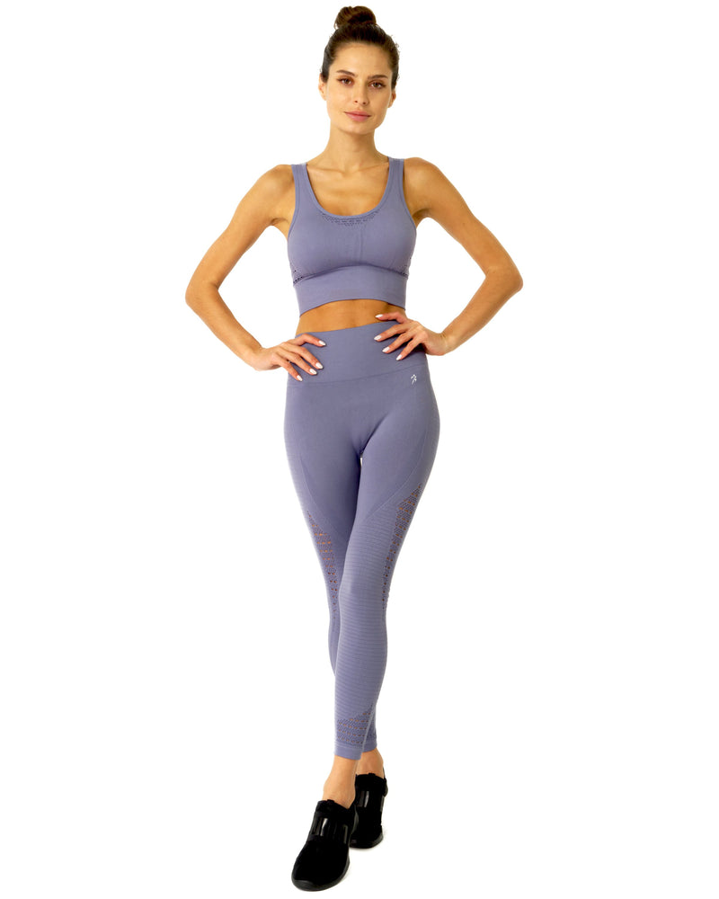 Grey Mesh Leggings with Ribbing