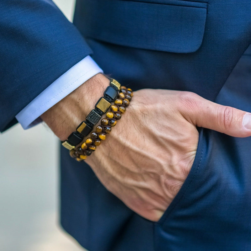 Men's Tiger Eye Double Bead Bracelet