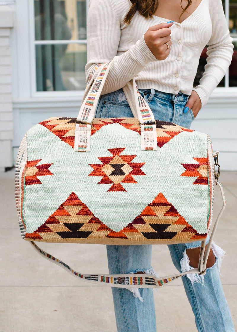Mint & Multicolored Aztec Duffle Bag