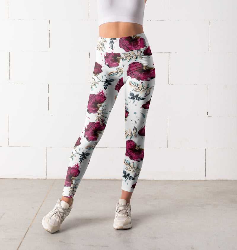 Red Floral Yoga Pants