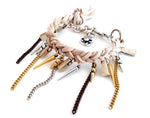 Boho chic charm bracelet with fringes and leather