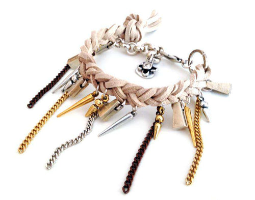 Boho chic charm bracelet with fringes and leather