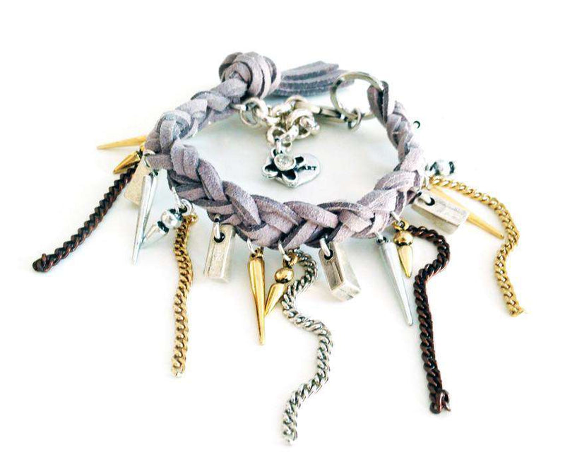 Boho chic charm bracelet with fringes and leather