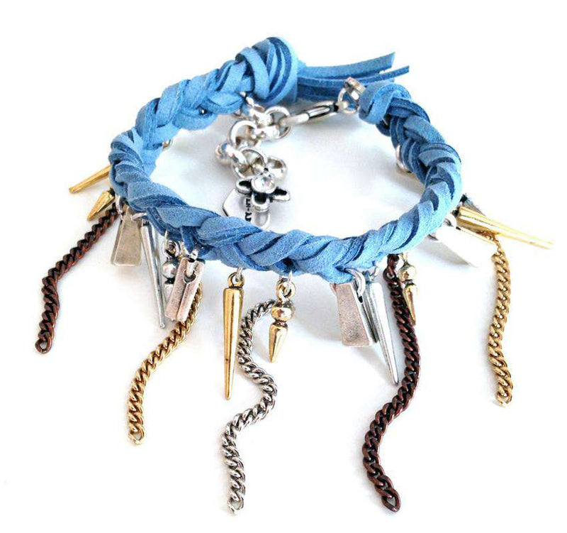 Boho chic charm bracelet with fringes and leather