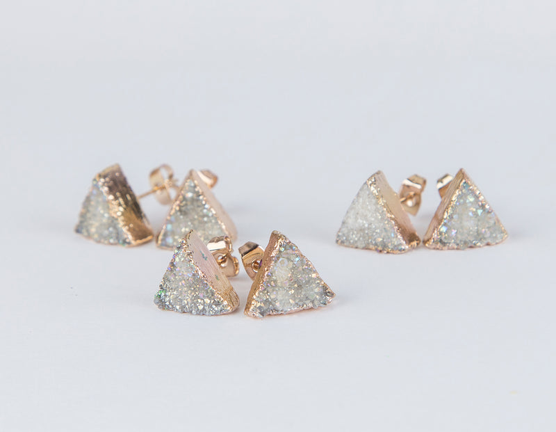 White triangle druzy earrings