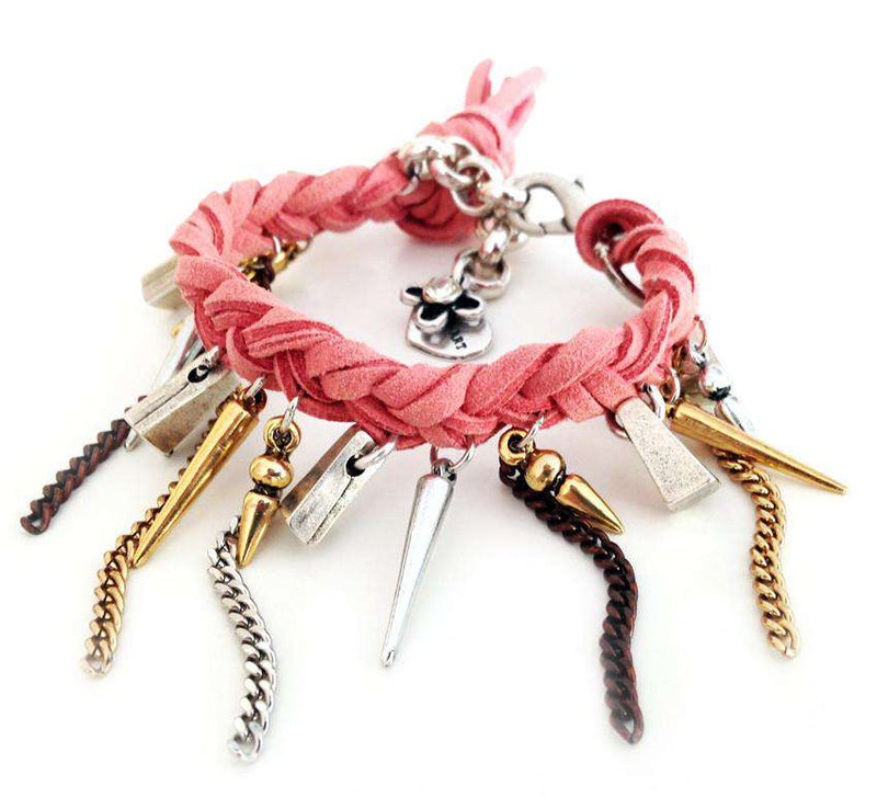 Boho chic charm bracelet with fringes and leather