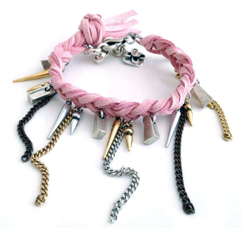 Boho chic charm bracelet with fringes and leather
