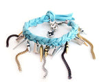 Boho chic charm bracelet with fringes and leather