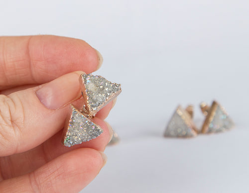 White triangle druzy earrings