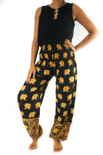 Black & Gold Elephant Yoga Pants