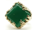 Coral Wrapped Offset Square Simulated Green Agate Stone