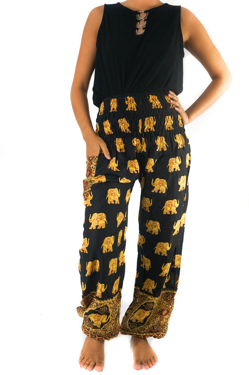 Black & Gold Elephant Yoga Pants