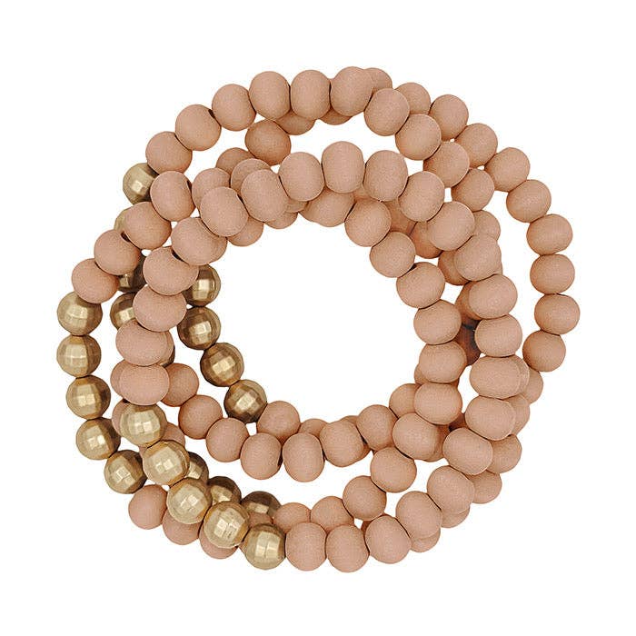Pink & Birch Wood Stack Bracelet