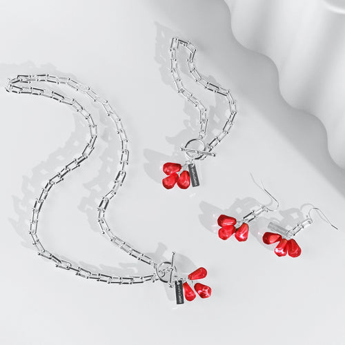 Pomegranate Seeds Earrings with Silver Tiffany chain