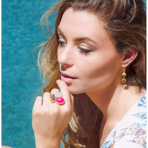 Pearl + Rose Quartz + Pink Banded Onyx Ring