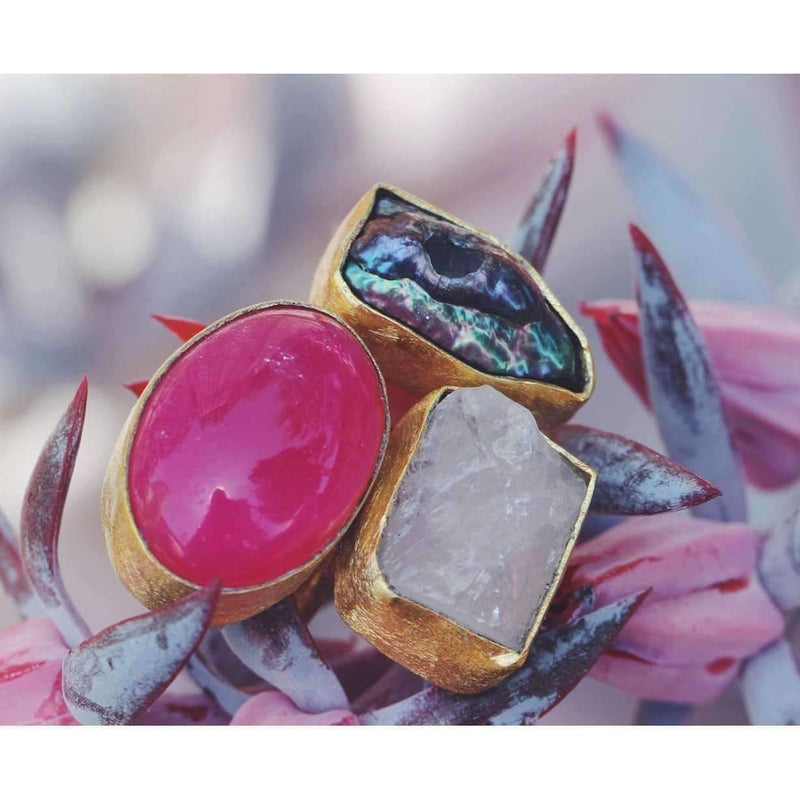 Pearl + Rose Quartz + Pink Banded Onyx Ring